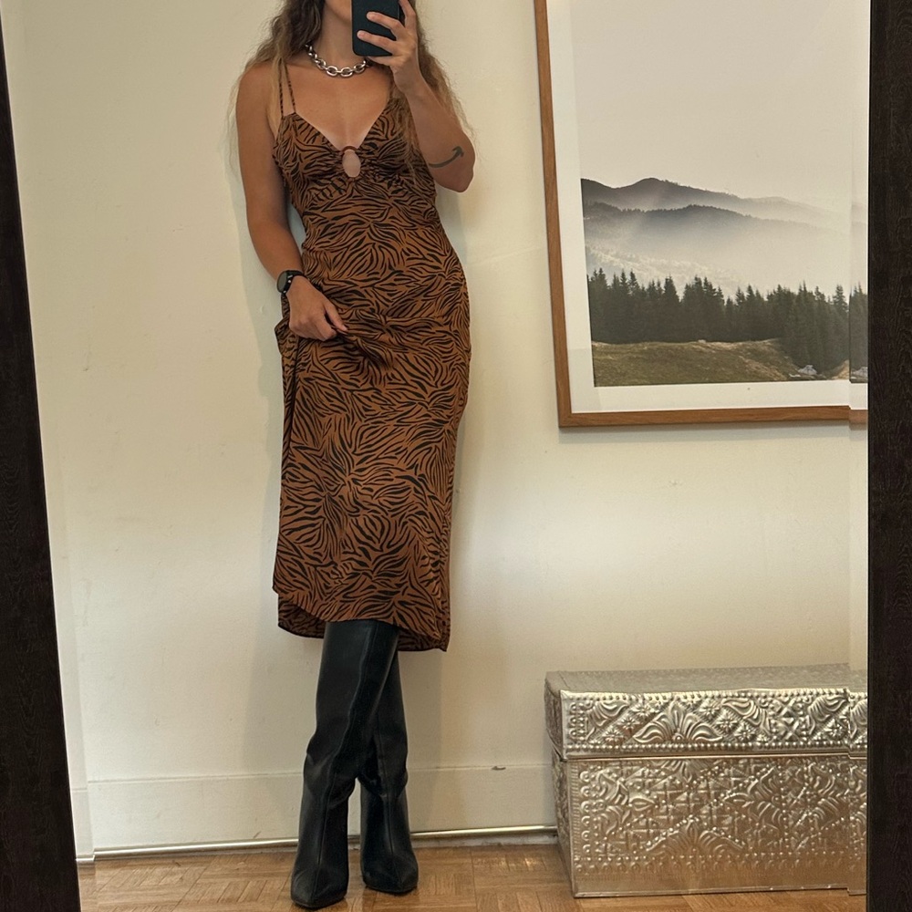 Zara Brown Animal Print Cutout Dress